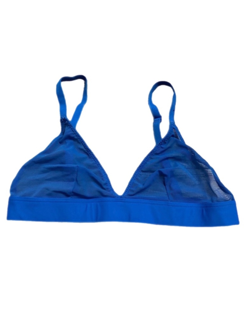 90s European Vintage Sheer Mesh Minimalist Triangle Bralette (Royal Blue) Size S